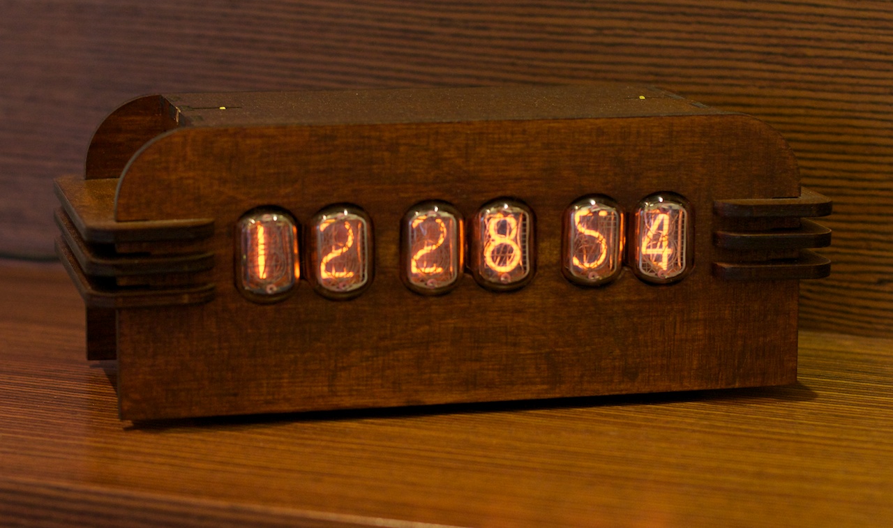 A Nixie clock powered by the HV PSU described here (the case is made of laser-cut plywood).
