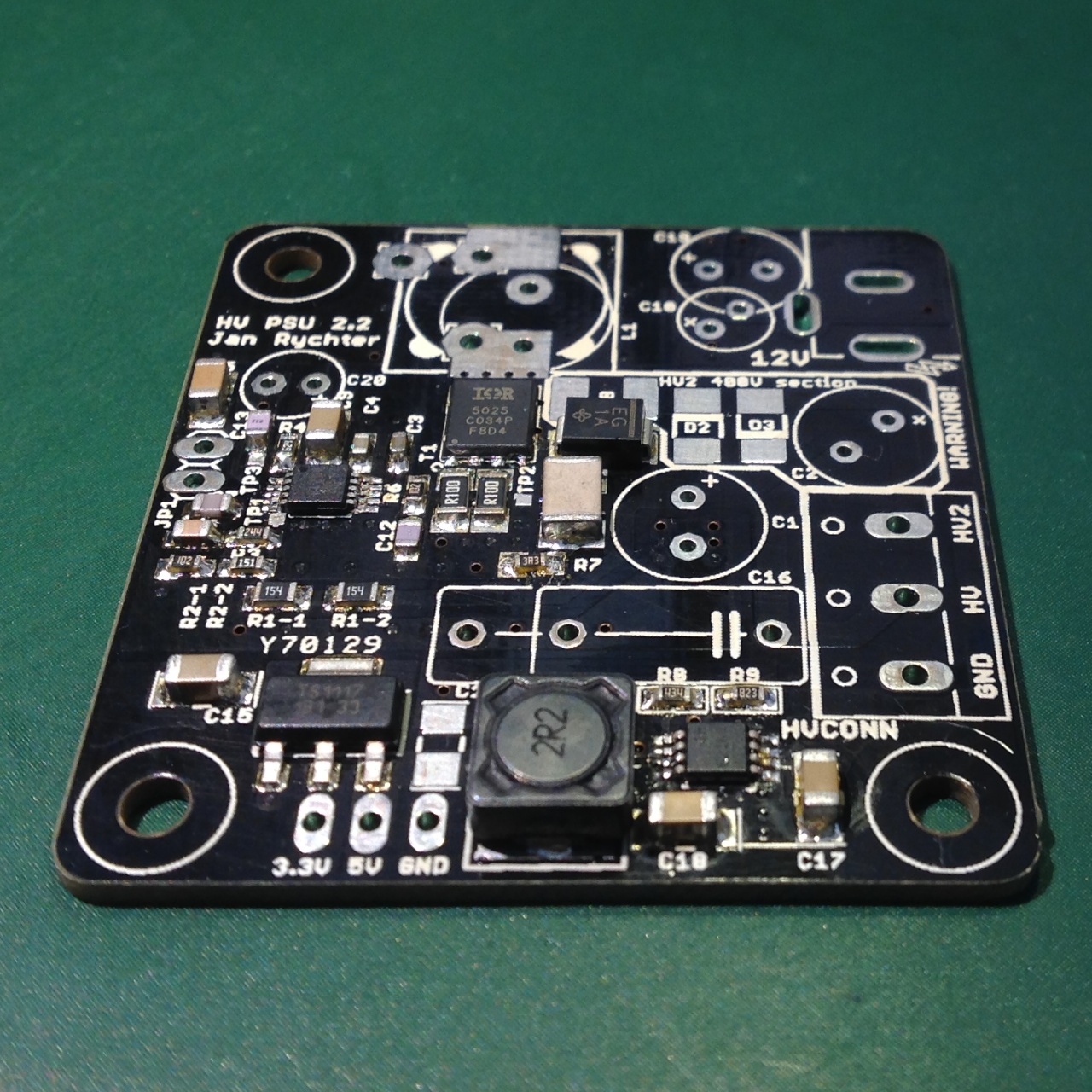 One of the units with SMD components mounted, fresh from the oven.